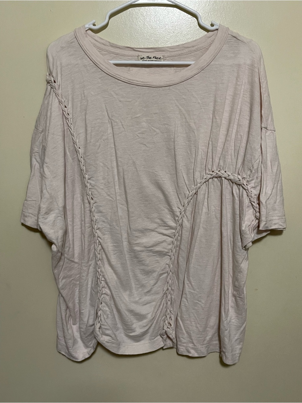 Free People Beige  Braided Detail Oversized Tee